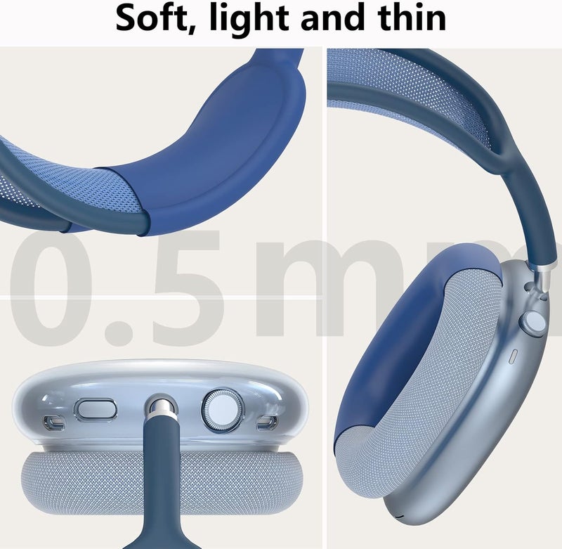 MINDRESY Silicone Case Cover for AirPods Max Headphones, Clear Soft TPU Ear Cups Cover/Ear Pad Case Cover/Headband Cover for AirPods Max (2024/2020), Transparent Accessories for Apple AirPods Max (USB-C), Blue - Image 5